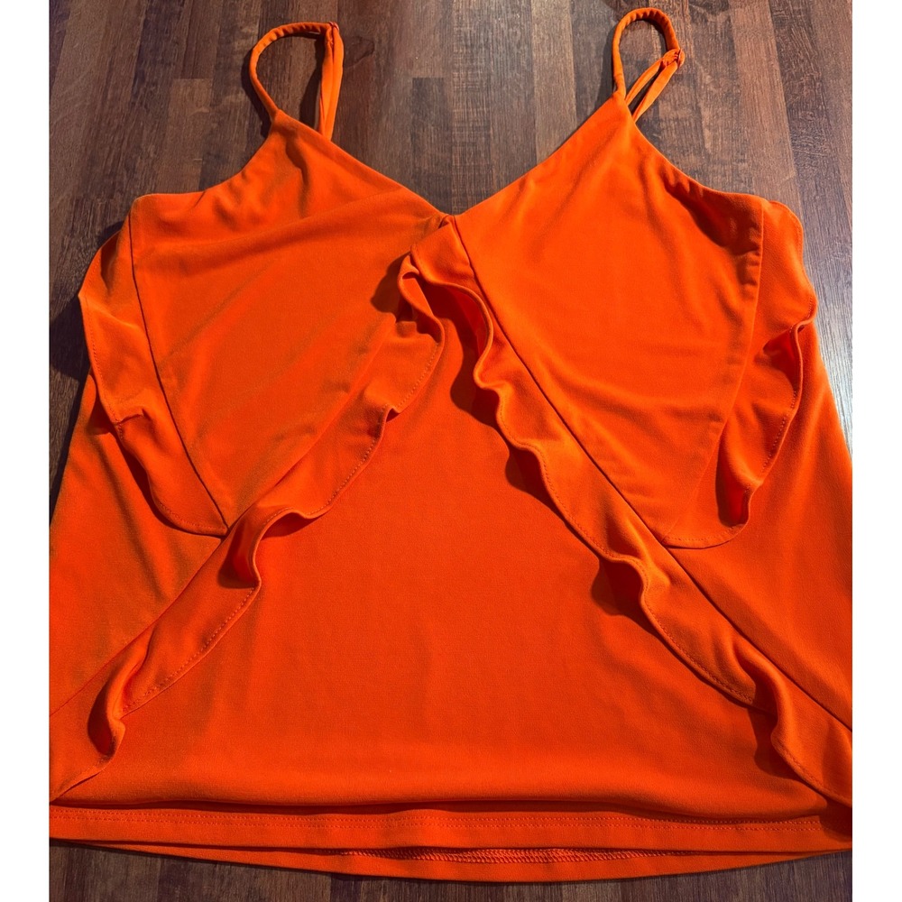 Express Womens Orange Ruffle Front Camisole V-Neck Spaghetti Strap Top XXS